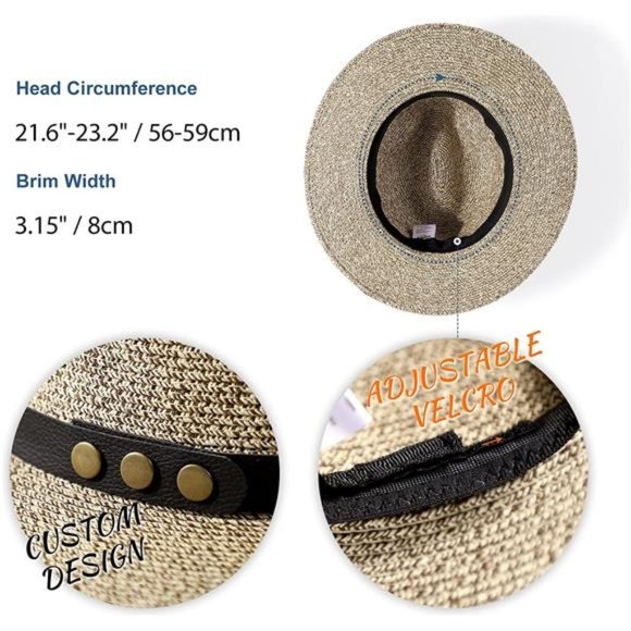 Women\'s Wide Brim Panama Straw Sun Hat Foldable Summer Flat Hats Belt Fedora main image 6